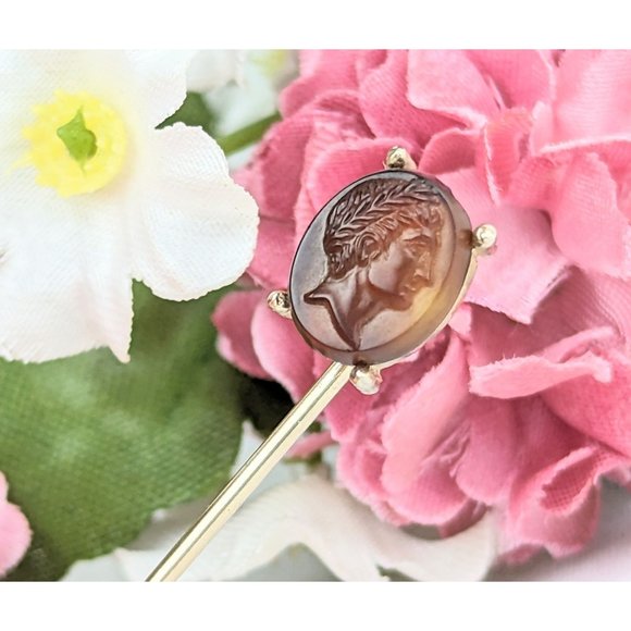 Assorted Vintage Stick Pins, Hat Pins, Coat Pin Orange Bird Caesar Cameo Diamond - Picture 5 of 9